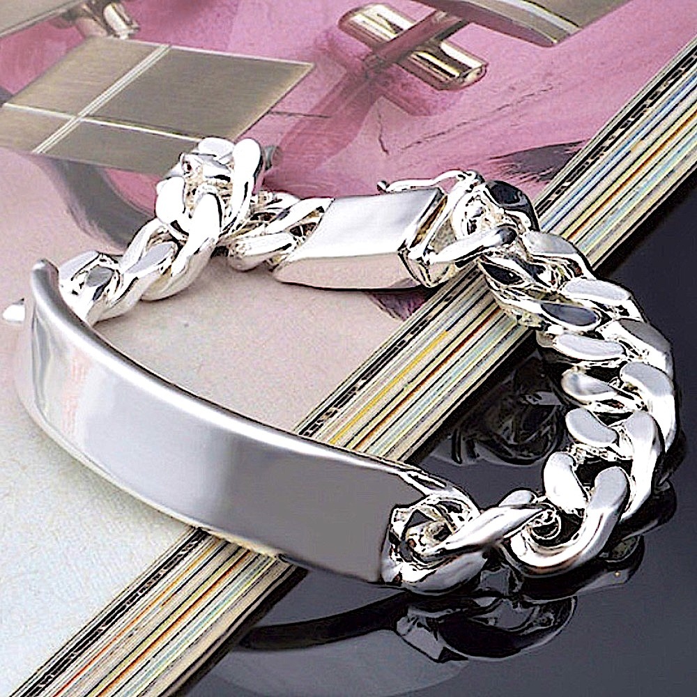 Nameplate ID Tag Sterling Silver Chain Link Curb Cuban Bracelet